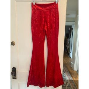 Red Velvet Bell Bottom Pants, Size S